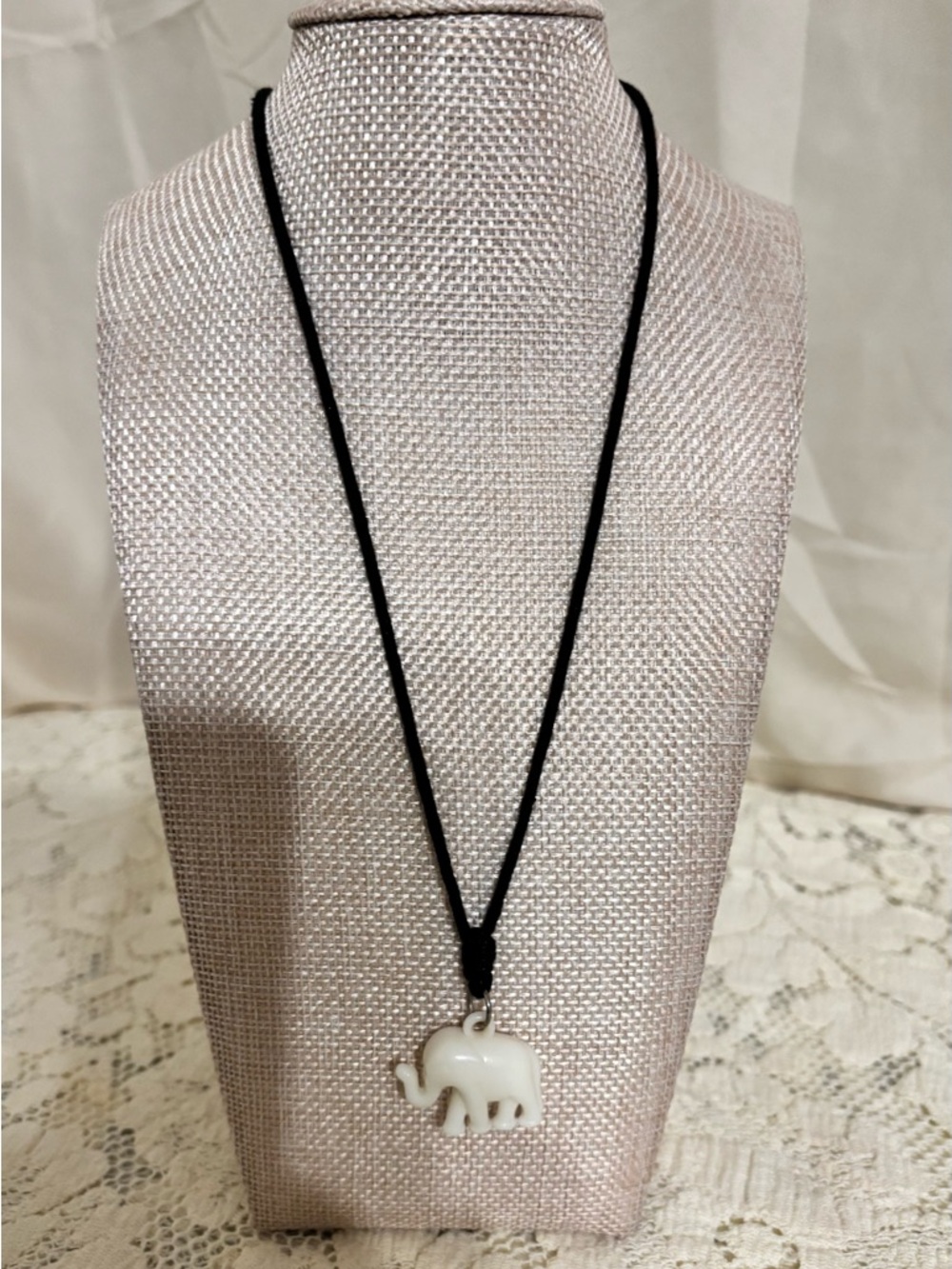 White Elephant Pendant Necklace on Black Cord - Casual Women’s Jewelry